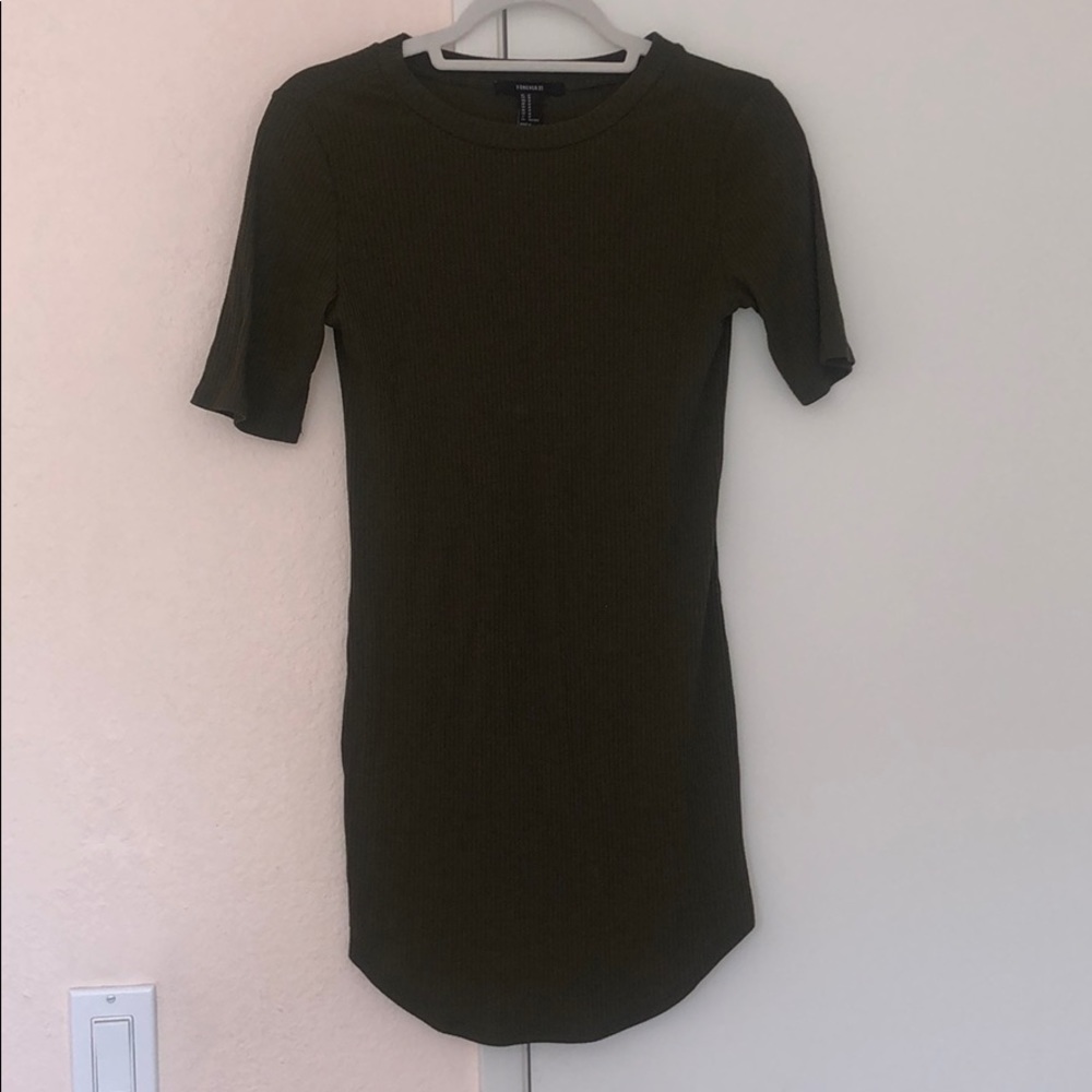 Olive green ribbed bodycon dress